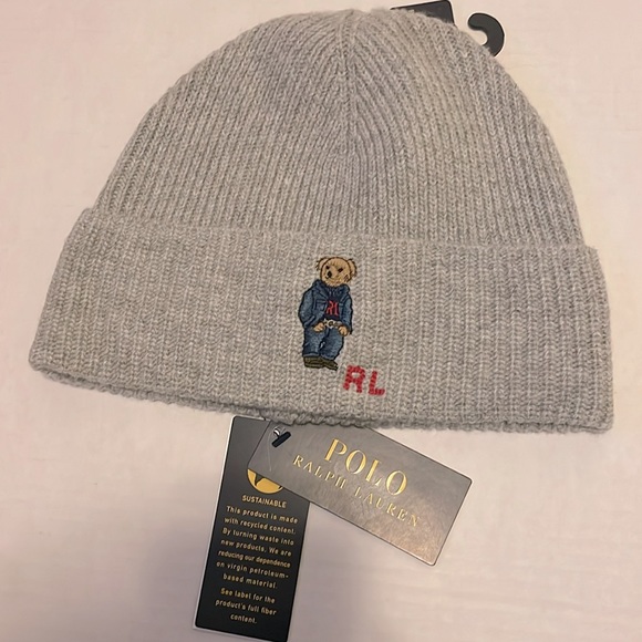 POLO RALPH LAUREN Men's RL SWEATER DENIM BEAR Beanie Hat Skull Ski Cap GRAY - Picture 3 of 3